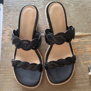 Stuart Weitzman Black Braided Double-Band Slide Mules